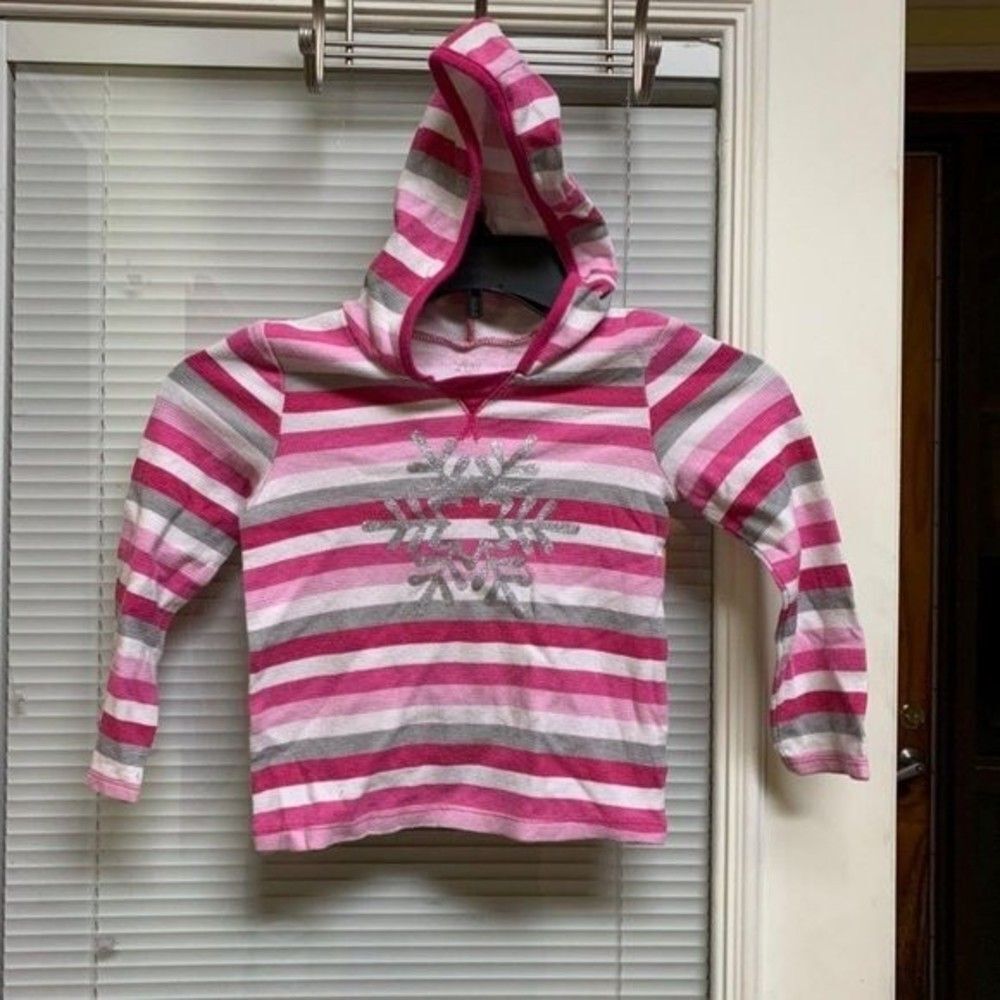 The Children's Place Girls 4T Pink Striped Snowflake Waffle Knit Hoodie - Picture 2 of 4